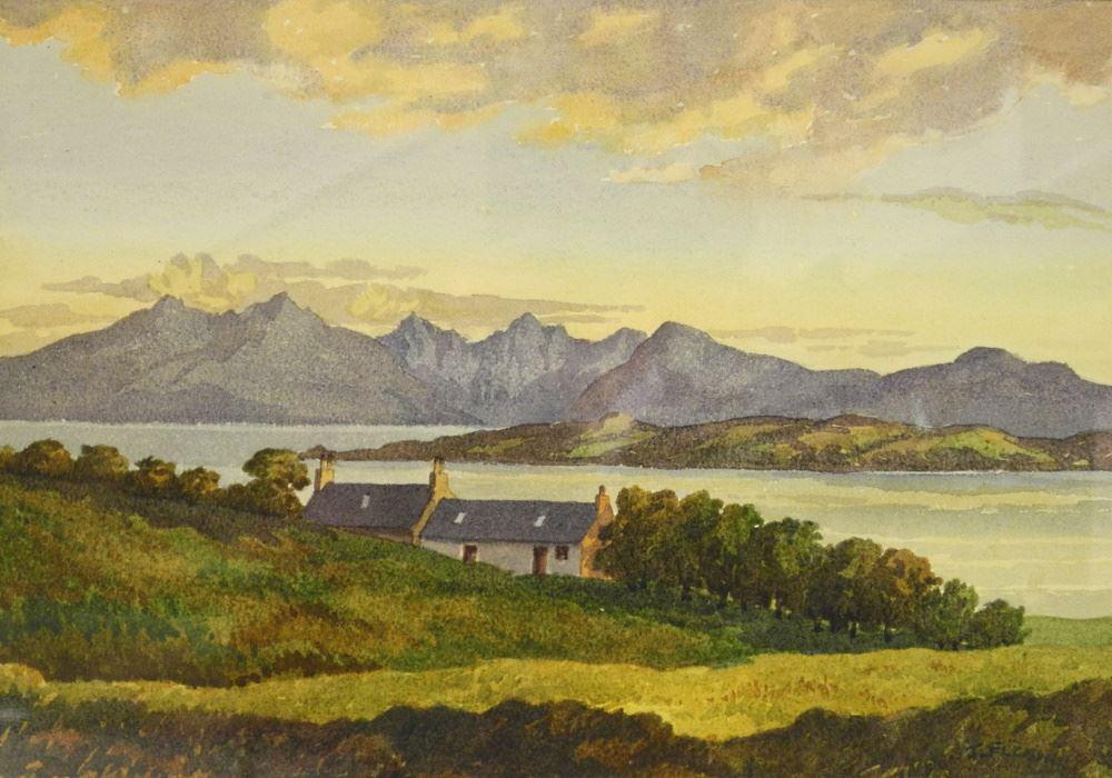 Watercolour Signed J.(John) Fleming, 9" x 12 7/8", "Scottish Landscape". (1 of 3)