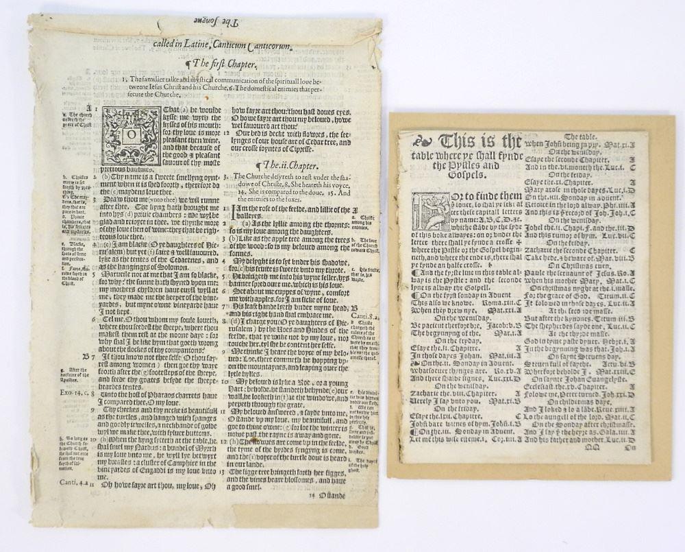 2 Biblical Leaves: 1549 New Testament "The Table" & "The Ballet of Ballets of Solomon". (1 of 3)