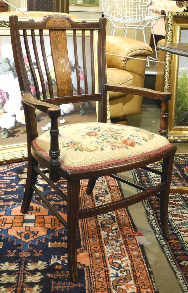 Edwardian Inlaid Mahogany Petite Armchair, 31 1/2" High.: Edwardian Inlaid Mahogany Petite Armchair, 31 1/2" High.