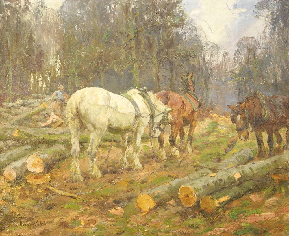 Oil on Canvas Signed L.(Lucy) Kemp Welch, 18 5/8" x 22 1/4", "In The Beech Woods", Receipt/ Cor (1 of 19)