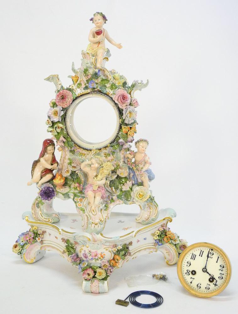 Meissen Porcelain Clock Case & Stand, Total Height 22 1/2" x 16 3/4" x 7 7/8", As Found (1 of 16)