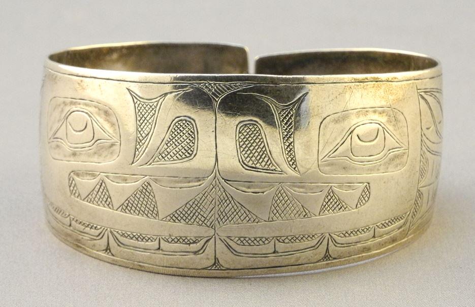 Late 19th C. Northwest Coast Silver Bracelet, 2 3/8" x 1 1/8", Clasp Noted. (1 of 7)