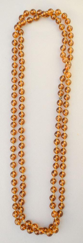 Qing Chinese Hand Knotted Peking Glass Necklace, 66" Length.: Qing Chinese Hand Knotted Peking Glass Necklace, 66" Length.