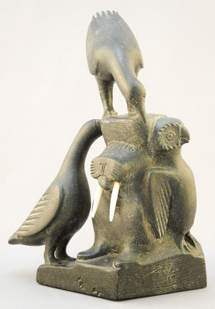 Inuit Stone "Transformation Totem" Signed with Syllabics By Pierre Karlik, 8 7/8" x 6" x 4 1/ (1 of 9)