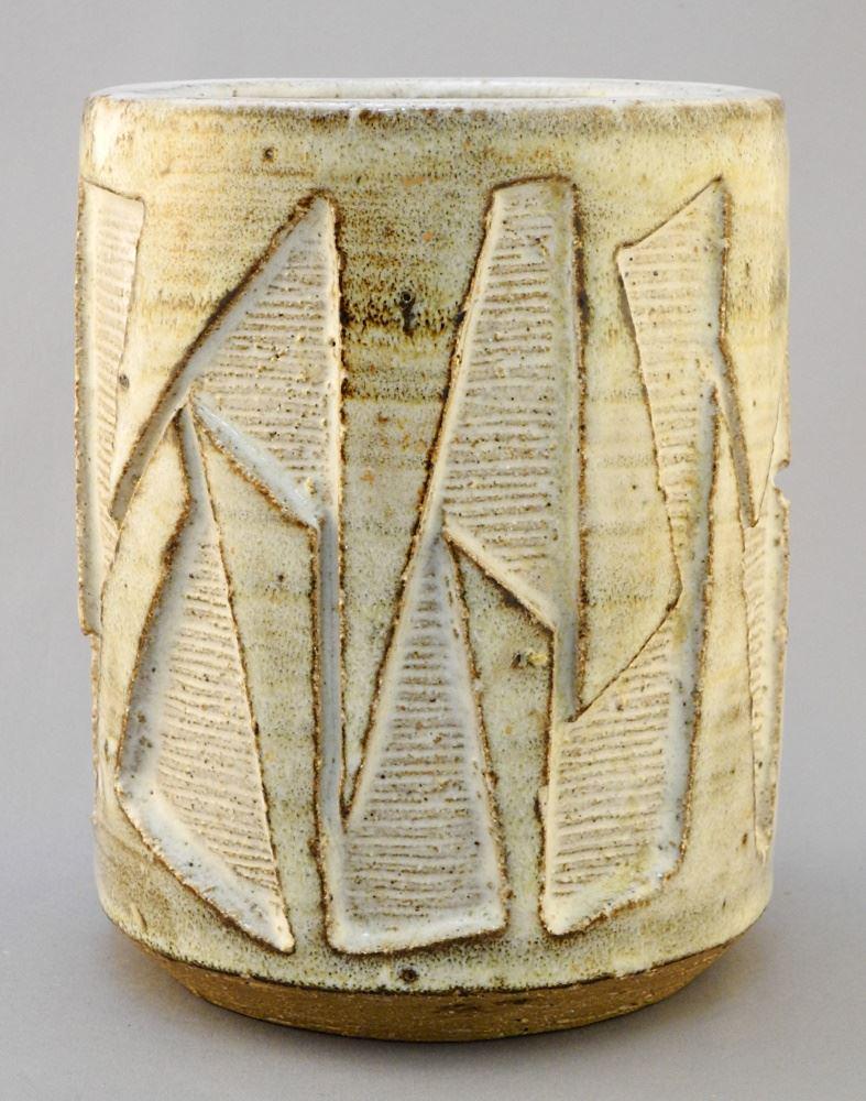 Stoneware Vase Signed (Marilyn) Levine 107-64, Crack Noted, 7 3/8"H. (1 of 10)