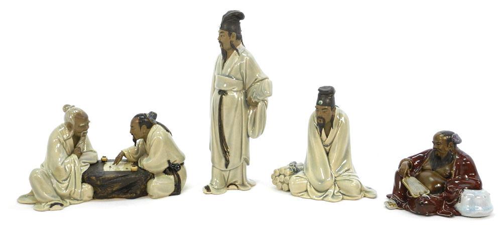 4 Shiwan Ware Figures, Various Subjects, Tallest 10 1/2" High. (1 of 13)