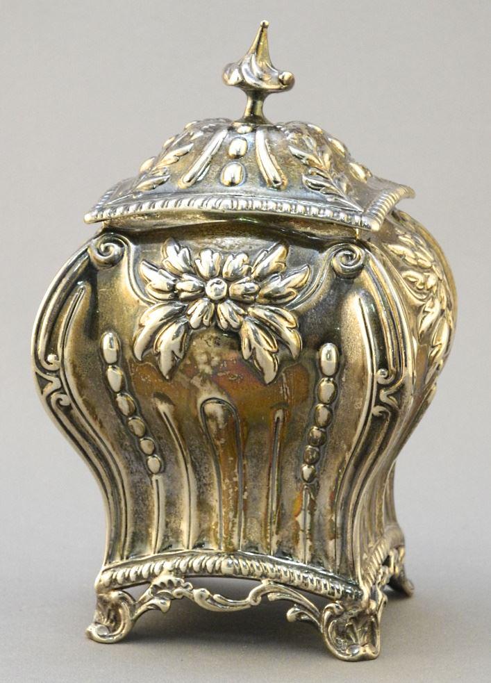 Silver Tea Caddy by Fordham & Faulkner - Sheffield 1912, 5 3/4". (1 of 12)