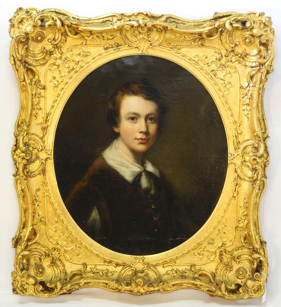 Unsigned Oil on Canvas, 25 3/4" x 22" Oval, "Portrait of a Young Boy". (1 of 13)