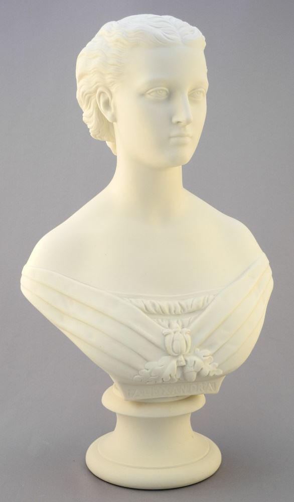 Parian Bust of Alexandra, Copeland Mark, 15 1/4" High.: Parian Bust of Alexandra, Copeland Mark, 15 1/4" High.