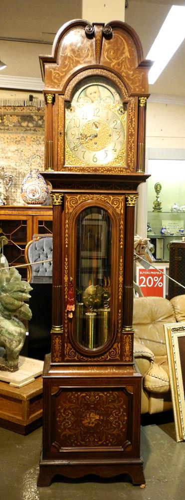 Tiffany & Co. Inlaid Mahogany 9 Tube Chiming Grandfather Clock, 98 1/2" High. (1 of 20)
