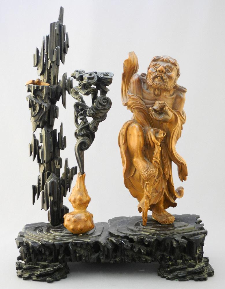 Chinese Hardwood Carving of Zhong Kui, 14 1/2" x 10 1/2" x 4 3/4". (1 of 11)