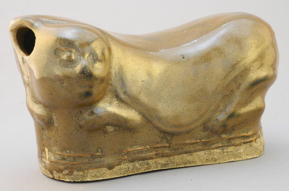 Chinese Brown Glazed Cat Pillow, 9" Length. (1 of 3)