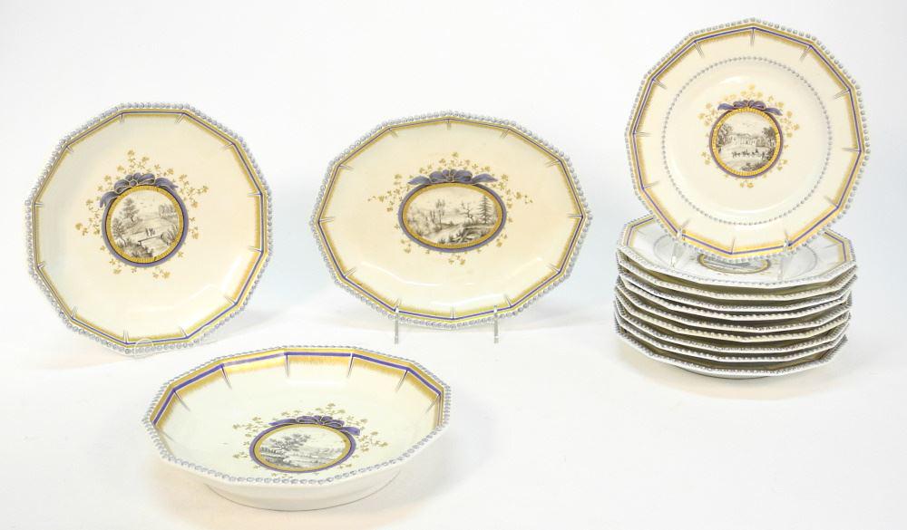 Set of Nymphenburg China: 10 Plates & 3 Serving Dishes with Grisaille Decoration. (1 of 12)