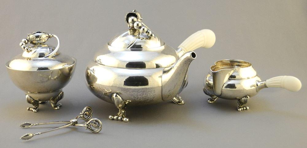 George Jensen Sterling Silver Four Piece Tea Set - Model 2C, No Export. (1 of 13)
