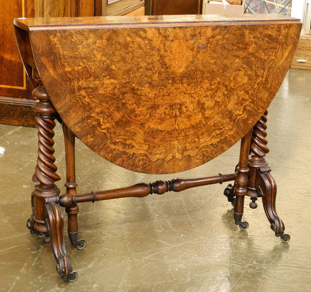 Victorian Burl Walnut Sutherland Table, 35 1/4" Wide, Veneer Lifting Noted. (1 of 11)