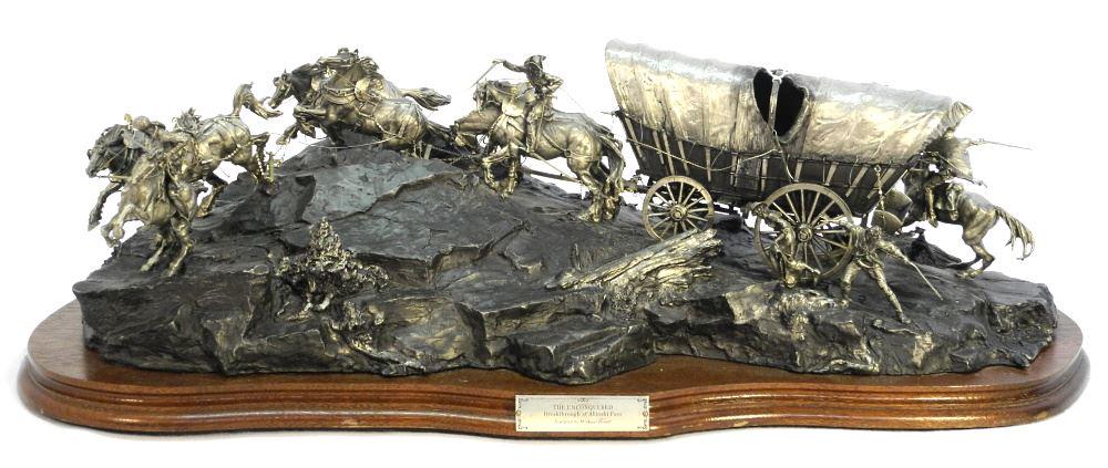Pewter Western Diorama Signed Michael Boyett, 8" x 26" x 14", "The Unconquered", 149/150. (1 of 10)