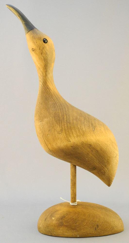 Carved Wood Bird Figure Signed Yome Label, 13 3/4". (1 of 2)