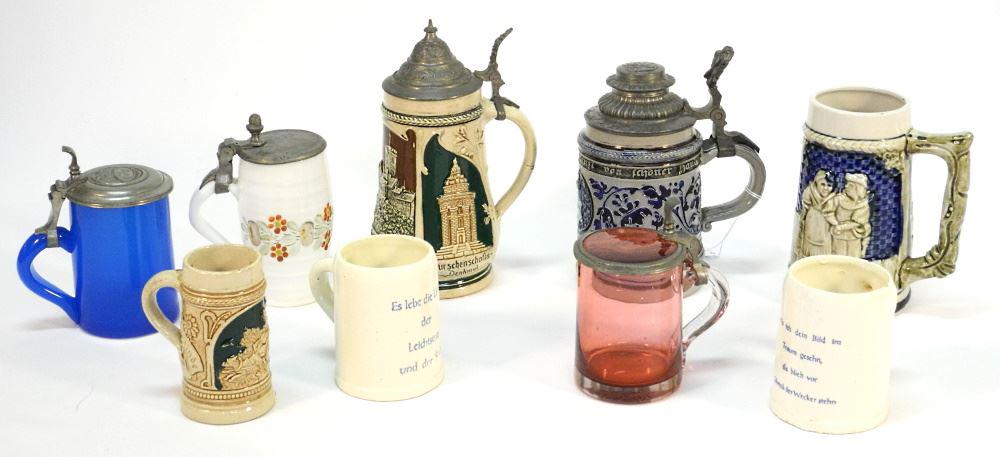 Collection of 9 Beer Steins & Mugs, Tallest 6 1/2" High. (1 of 2)
