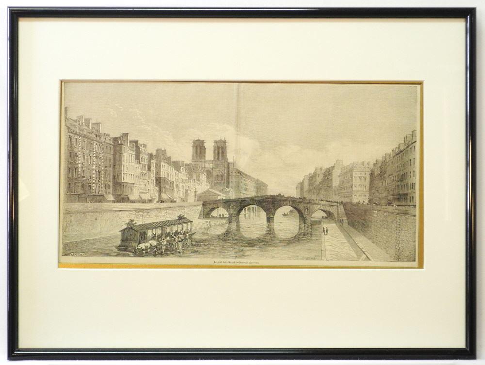 Engraving of Paris-1857, Le Port Saint-Michael, After Lancelot & Meason, 9 1/2" x 18 1/2". (1 of 2)