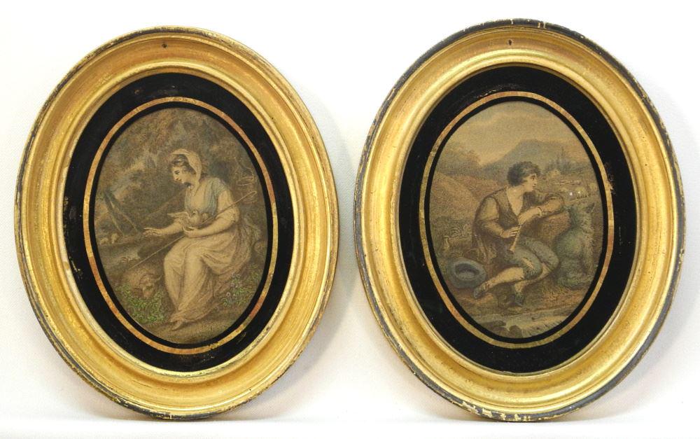 4 19th Century Round & Oval Framed Prints, Largest 5" x 4". (1 of 2)