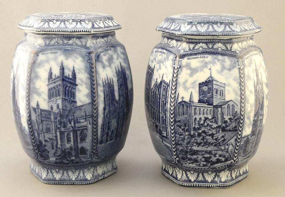 2 Mailing Pottery Tea Jars with Lids, Tallest 7 1/2".: 2 Mailing Pottery Tea Jars with Lids, Tallest 7 1/2".