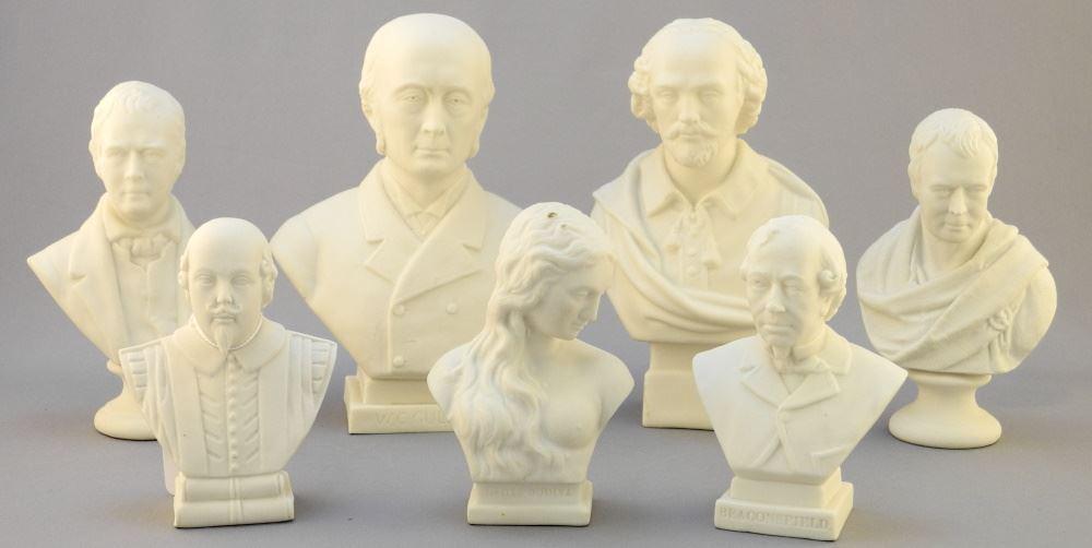 Collection of 7 Parian Busts, Largest 6 1/2" High. (1 of 2)