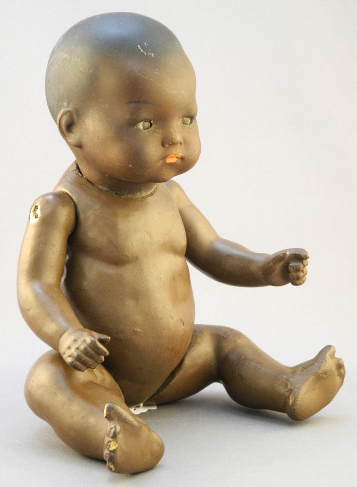 Armand Marseilles Porcelain Head Black Doll, 12 1/4" High, As Found. (1 of 4)