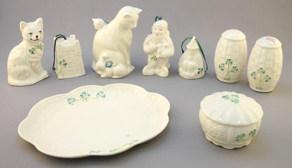 8 Pieces of Belleek Porcelain, Largest 4 1/2" High.: 8 Pieces of Belleek Porcelain, Largest 4 1/2" High.