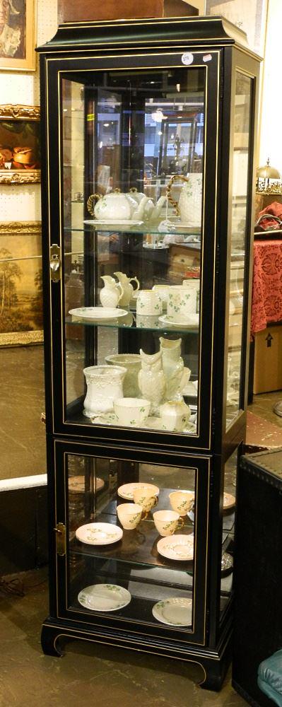 Black Curio Cabinet, 70" x 20" x 13". (1 of 1)