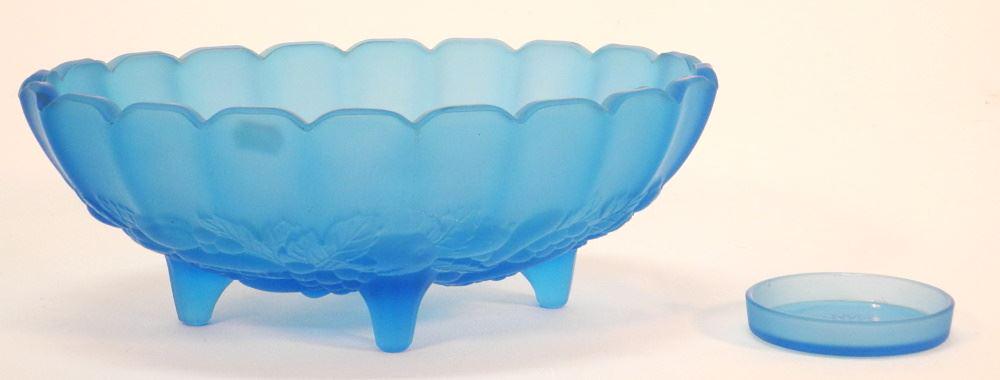 Oval Pressed Glass Fruit Bowl & a Coaster, Bowl 12 1/4" Length.: Oval Pressed Glass Fruit Bowl & a Coaster, Bowl 12 1/4" Length.