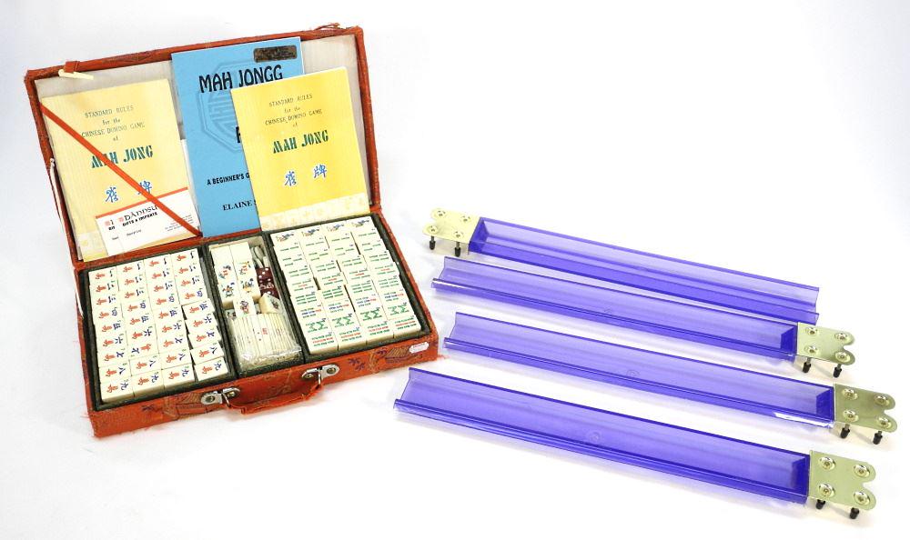 Mah Jong Game with Bone Tiles, 14 1/4".: Mah Jong Game with Bone Tiles, 14 1/4".