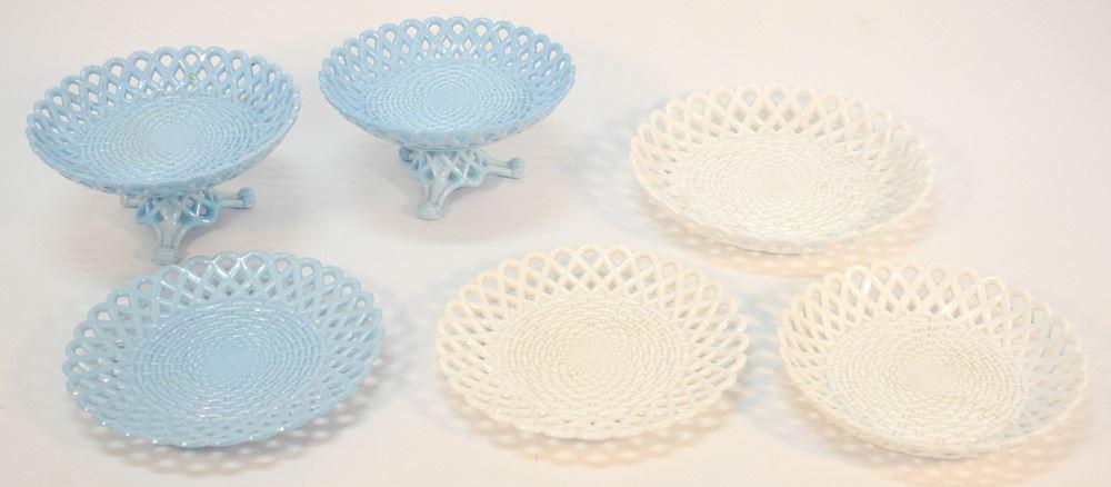 6 Pressed Glass "Basket" Pattern Plates & Compotes, 9 1/2" Diameter. (1 of 1)