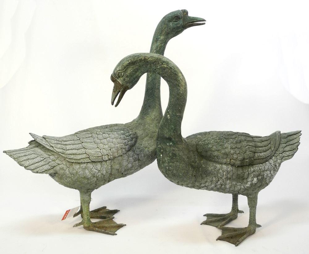 Pair of Life Size Bronze Geese, 22" & 27" High. (1 of 3)