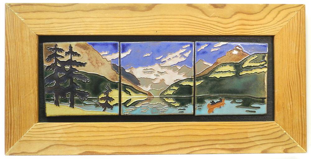 Tile Triptych "'Lake Louise", Tiles 17 1/4" Wide.: Tile Triptych "'Lake Louise", Tiles 17 1/4" Wide.