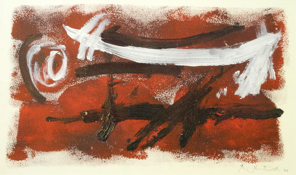 Lithograph Signed R. Motherwell '77 in plate, 11" x 18 3/4", "Red & Black". (1 of 3)