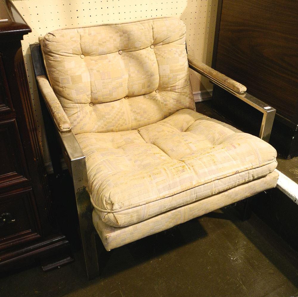 Pair of Steel Frame Open Armchairs, 26" x 28".: Pair of Steel Frame Open Armchairs, 26" x 28".