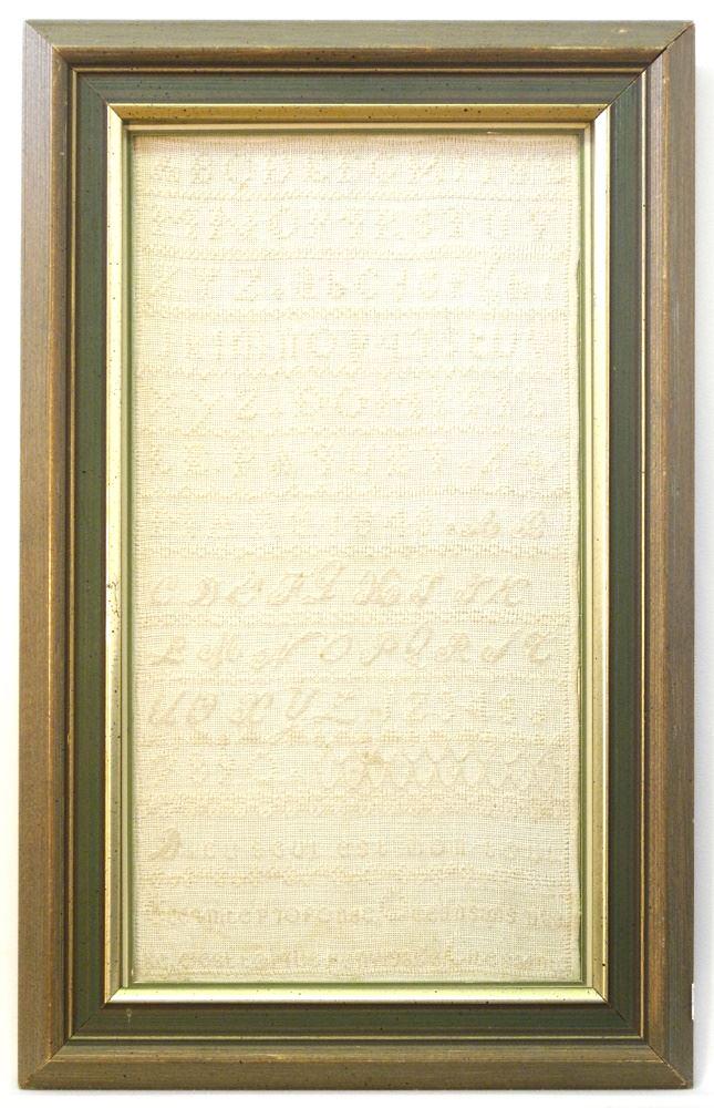 Needlework Sampler, 16 1/2" x 8 1/2", Fading Noted. (1 of 2)