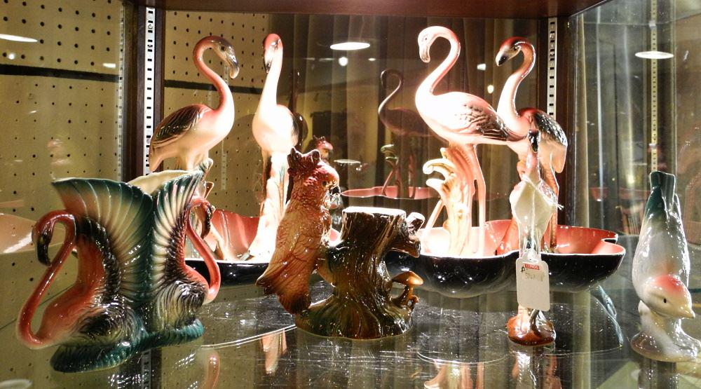 10 Pieces of Los Angeles Pottery & Other Flamingos & Dishes, 2-10"H.: 10 Pieces of Los Angeles Pottery & Other Flamingos & Dishes, 2-10"H.