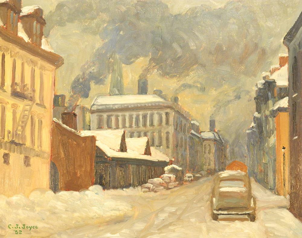 Oil on Board Signed C.J. Joyce '52, 14 1/4" x 17 1/4", "Hamilton Ont. 1952".: Oil on Board Signed C.J. Joyce '52, 14 1/4" x 17 1/4", "Hamilton Ont. 1952".