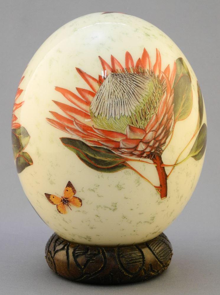 Decorative Ostrich Egg, 5 1/2" Length, Proteus Flower Design (1 of 2)