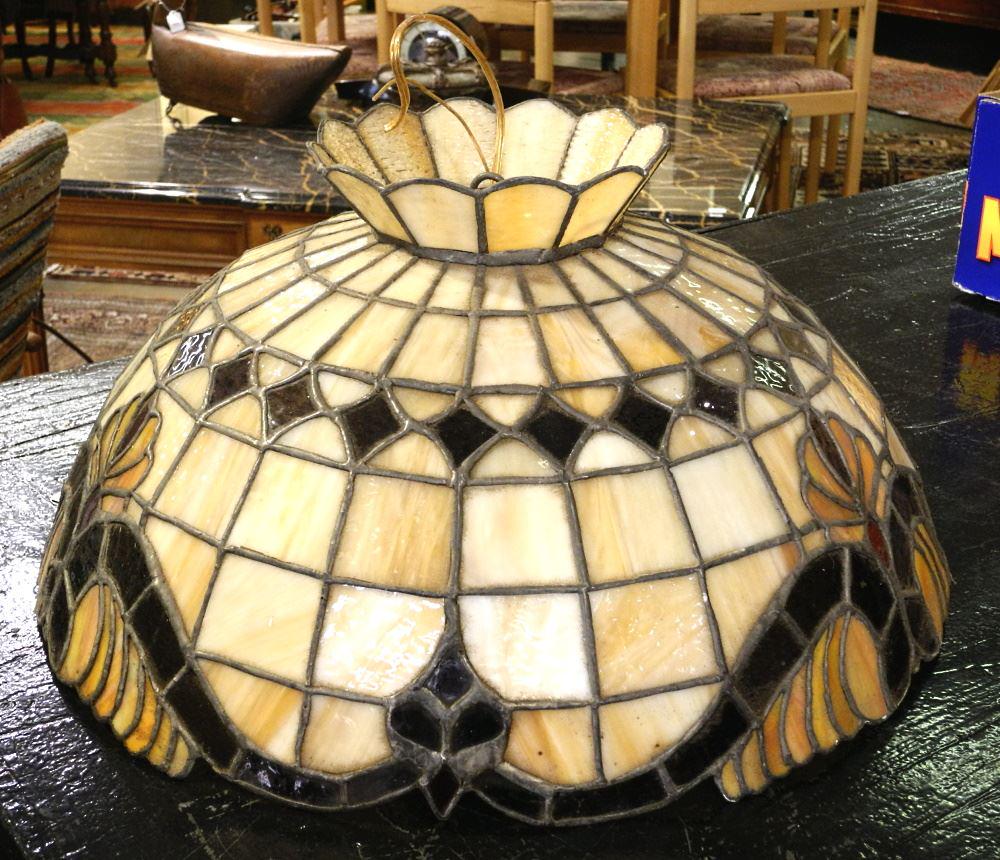 Leaded Glass Pendant Light Fixture, 21 3/8" Diameter. (1 of 2)