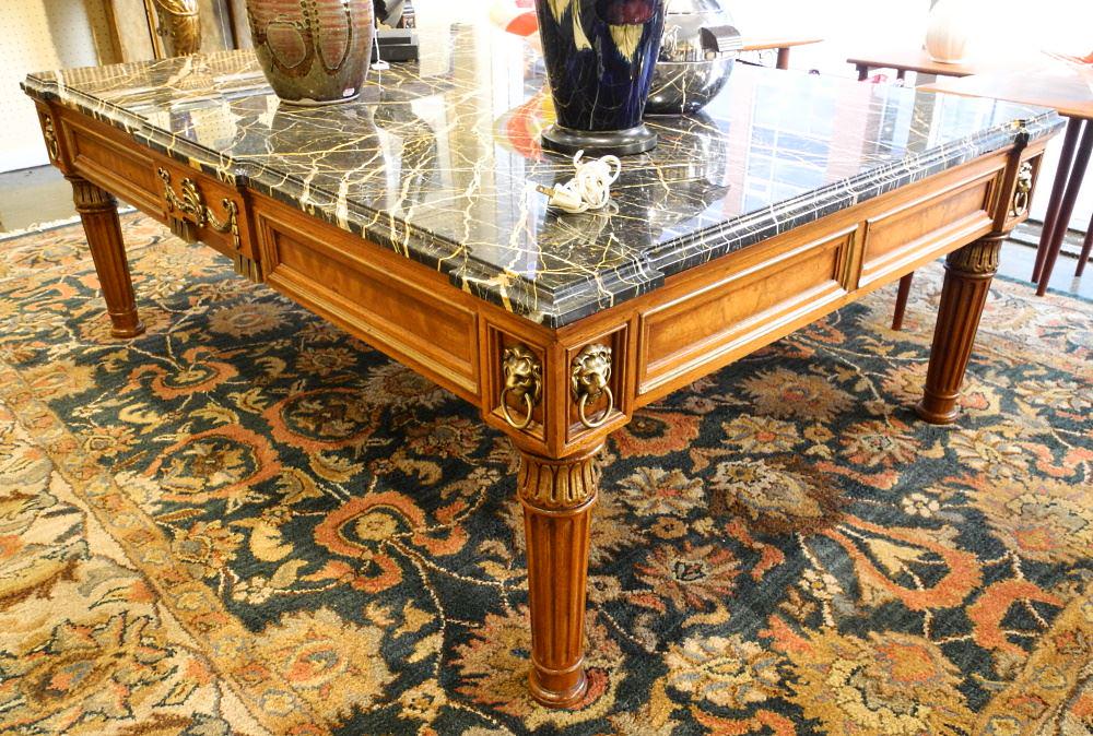 Henredon Neoclassical Marble Top Low Table, 56" Wide. (1 of 4)
