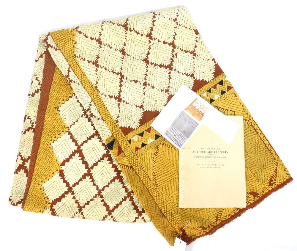 Antique Coverlet Embroidered in Silk with a Cattadori Italian Art Galleries Catalogue. (1 of 1)