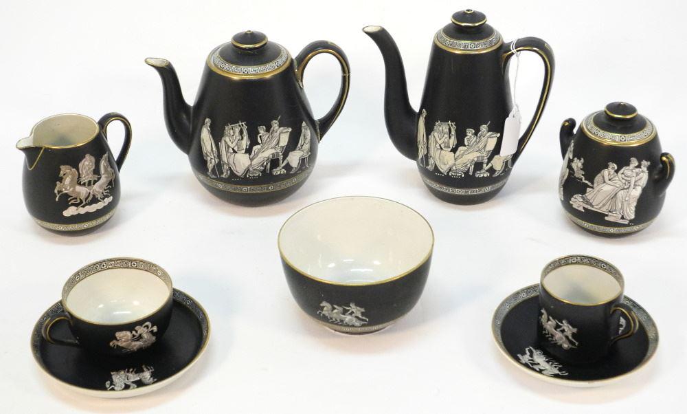 Prattware "Old Greek" Pattern Coffee & Tea Service, 9 Piece, 7 1/4", Condition Noted. (1 of 6)