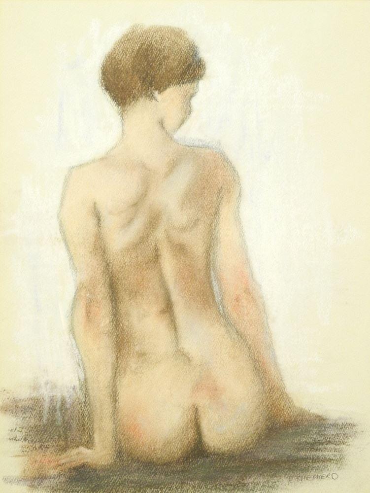 Pastel Signed R. Shepherd, 13 3/4" x 10 3/8", "Figure Study". (1 of 3)
