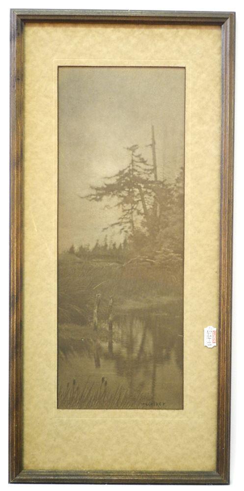 Vintage Photograph Signed Walker, 13 1/2" x 5", "Lake's Edge".: Vintage Photograph Signed Walker, 13 1/2" x 5", "Lake's Edge".