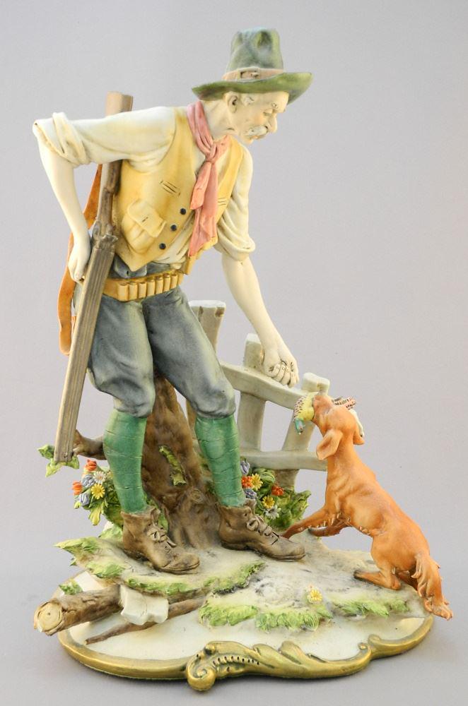 Italian Bisque Porcelain Figure of a Hunter with his Dog, 13" High. (1 of 4)