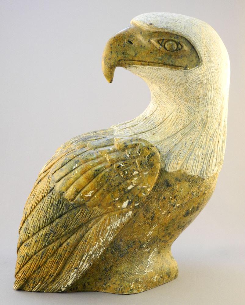 Stone Eagle Carving Signed (Gus) Galbraith '91, 13 3/4" x 10 1/4" x 7 3/4", Scuff Noted. (1 of 5)