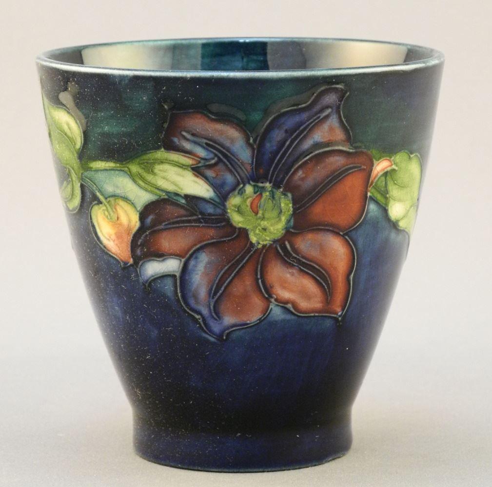 Moorcroft "Clematis" Cup, 3 5/8" high.: Moorcroft "Clematis" Cup, 3 5/8" high.