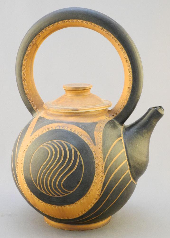 Porcelain Tea Pot Signed Judy Weeden, 10 1/2" High. (1 of 4)